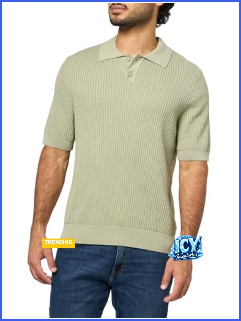 Textured Knit Polo Short Sleeve Shirt Regular Fit Collared Neck